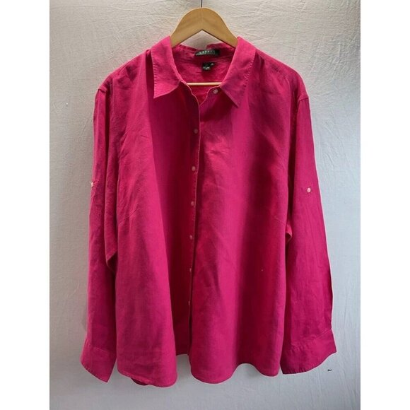Lauren Ralph Lauren womens‎ Size 3X hot pink Linen roll tab long Sleeve top - Picture 1 of 8